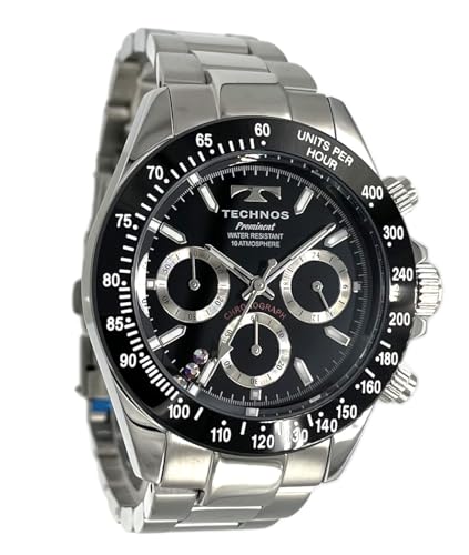 TECHNOS テクノス 限定品 幸運のスワロフスキークロノグラフ メンズ腕時計 ブラック サイズ調節工具付き TP0403TB/SW